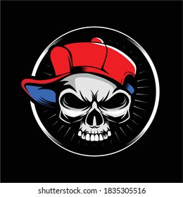 skull head with hat cartoon character vector logo