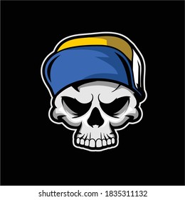skull head with hat cartoon character vector