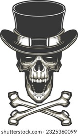 Cabeza de cráneo con ilustración de vector de sombrero