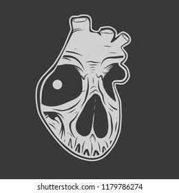 skull head in the heart black background