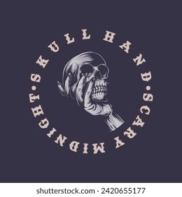 skull head held by hands vector illustration