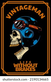 skull head with helm on card illustration