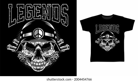 Skull Head with Helmet and Gun vector illustration t-shirt design concept.