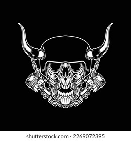 Skull Head With Helmet Machine Illustration