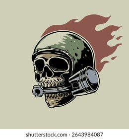 skull head with helmet and piston