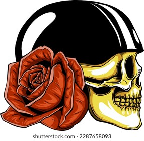 Skull Head Helmet Roses illustration Design Vector