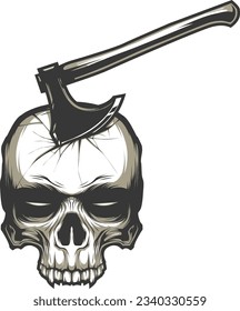 Skull head hit by axe vector illustration