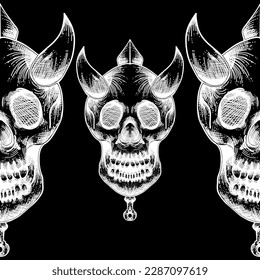 skull head with horn black background