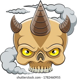 Skull head with horn cartoon character of illustration