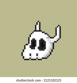 skull head with horn in pixel art style