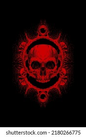 Skull head with human skeleton bloody genie circle artwork illustration