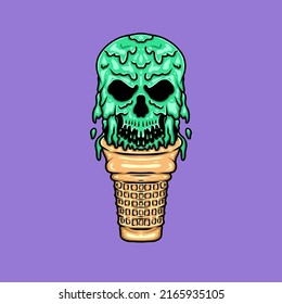 skull head ice cream cone artwork illustration