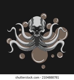 skull head illustration design that has octopus tentacles. with a gothic and cool theme