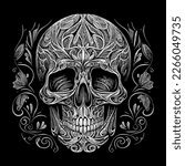 skull head illustration portrays a strikingly detailed and intricate image of a human skull, often used as a symbol of death and mortality in various cultures