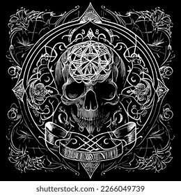 skull head illustration portrays a strikingly detailed and intricate image of a human skull, often used as a symbol of death and mortality in various cultures