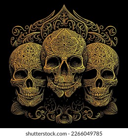 skull head illustration portrays a strikingly detailed and intricate image of a human skull, often used as a symbol of death and mortality in various cultures