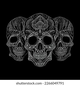 skull head illustration portrays a strikingly detailed and intricate image of a human skull, often used as a symbol of death and mortality in various cultures