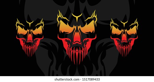 skull head illustration that is packed with tribal line pulls so it looks scary with coloring like flames - vector