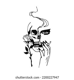 skull head illustration vector with roses