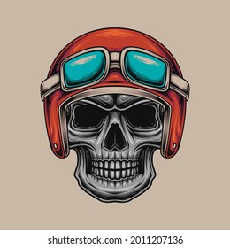 skull head illustration wearing a helmet