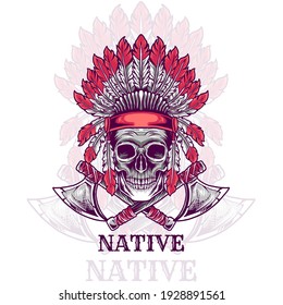 cabeza de cráneo ilustración nativa india para su mercancía o negocio