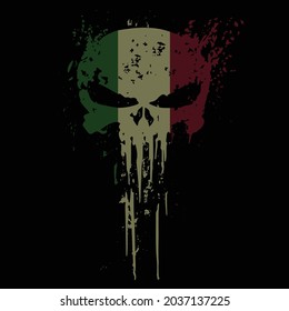 Skull head Italy flag with grunge texture - vector t shirt design