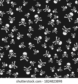 Skull Head Jolly Roger Pirate crossbones seamless repeat pattern on black