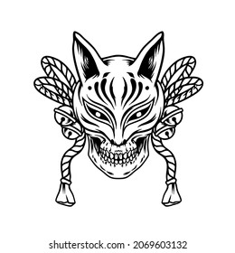 Skull Head With Kitsune Mask Silhouette Illustration for your business or merchandise