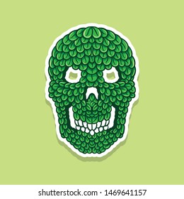 skull head with leaves vector illustration