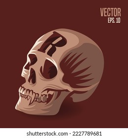 Skull head with letter R vector illustration