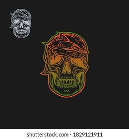 Skull head line art style design vector