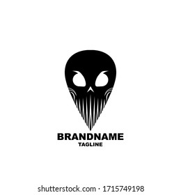 Skull head logo in a style like a map icon in the style of a flat black logo, you can use it for the logo or mark of a place of your business or it can also be a marker for a community place