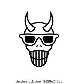 skull head logo symbol with glasses and long horns