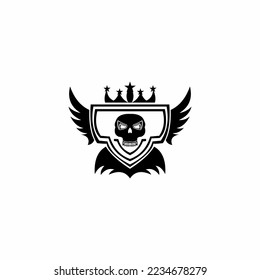 skull head logo vector in black and white background (eps file)