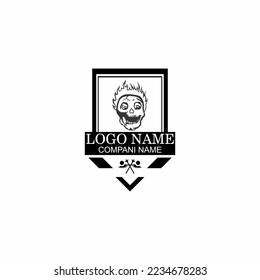 skull head logo vector in black and white background (eps file)