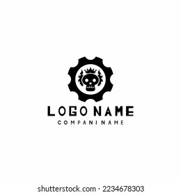 skull head logo vector in black and white background (eps file)