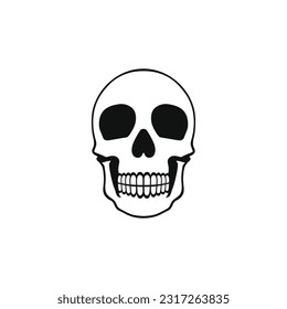 Skull head logo vector of bone face silhouette Clipart, halloween symbol, Calavera icon, skeleton tattoo. isolated on white background.