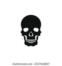 Skull head logo vector of bone face silhouette Clipart, halloween symbol, Calavera icon, skeleton tattoo. isolated on white background.