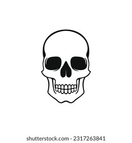 Skull head logo vector of bone face silhouette Clipart, halloween symbol, Calavera icon, skeleton tattoo. isolated on white background.