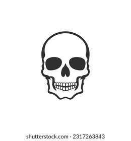 Skull head logo vector of bone face silhouette Clipart, halloween symbol, Calavera icon, skeleton tattoo. isolated on white background.