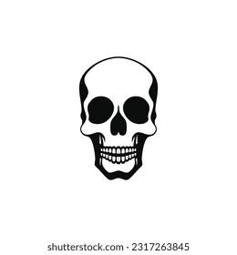 Skull head logo vector of bone face silhouette Clipart, halloween symbol, Calavera icon, skeleton tattoo. isolated on white background.