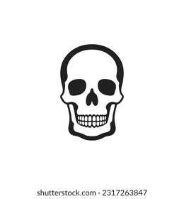 Skull head logo vector of bone face silhouette Clipart, halloween symbol, Calavera icon, skeleton tattoo. isolated on white background.