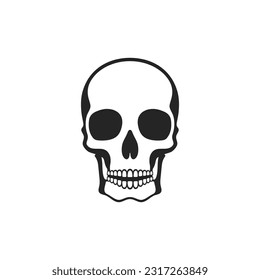 Skull head logo vector of bone face silhouette Clipart, halloween symbol, Calavera icon, skeleton tattoo. isolated on white background.