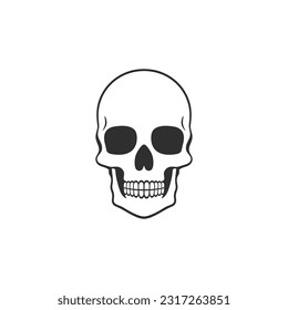 Skull head logo vector of bone face silhouette Clipart, halloween symbol, Calavera icon, skeleton tattoo. isolated on white background.