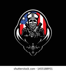 skull head logo vector illustration with america flag