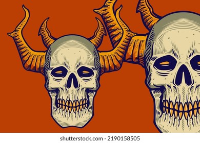 skull head with long horn card poster vector illustration