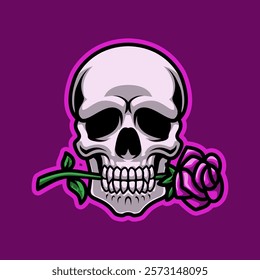 Skull Head In Love With Rose Mascot Vector Illustration is perfect for your brand business