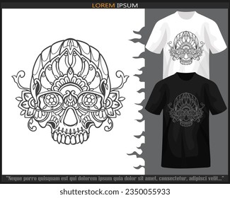 skull head mandala arts isolated on black and white t shirt.