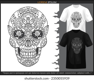 skull head mandala arts isolated on black and white t shirt.