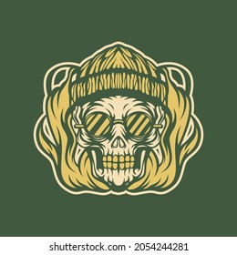 Skull head mascot with beanie hat and smoke, this cool and funny image is suitable for esports team logos or hip hop communities, also suitable for t-shirt or merchandise designs